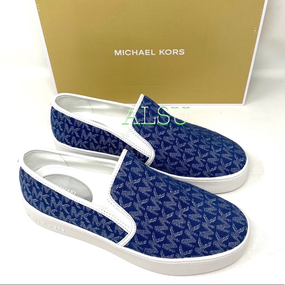 SANTA’S DEAL 🎄 Michael Kors Platform Teddi Slip On Jacquard Blue Women Size 7.5 - Picture 2 of 11